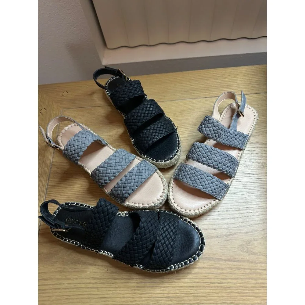 Chase & Chloe Women's Woven Strap Platform Sandals Lot of 2 Black & Gray Size 9
